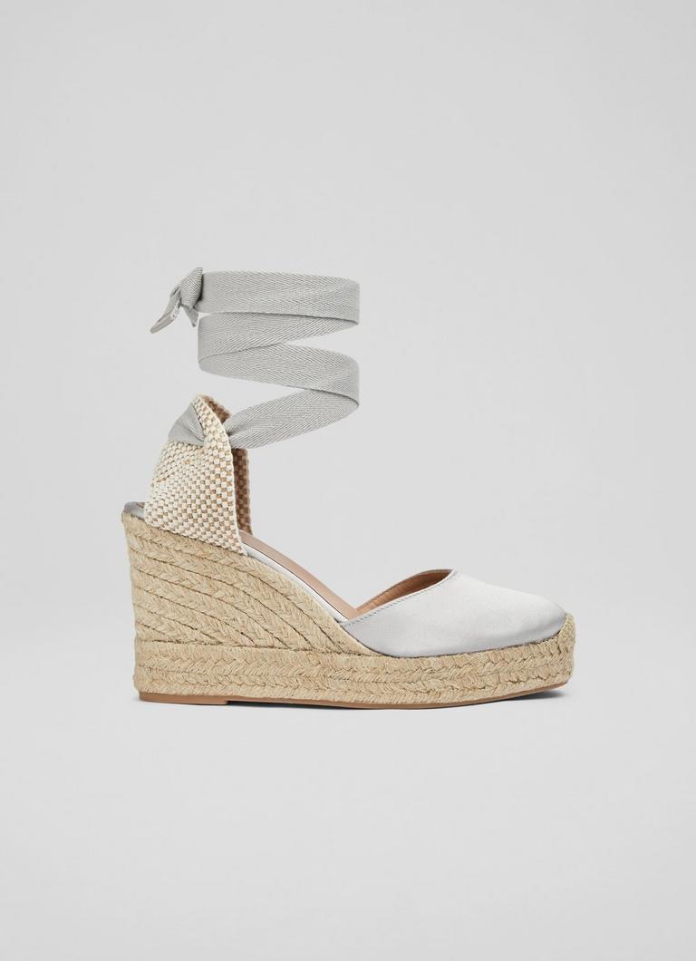Esmerelda Grey Satin Espadrille Wedges Sale Collections L.K.Bennett London