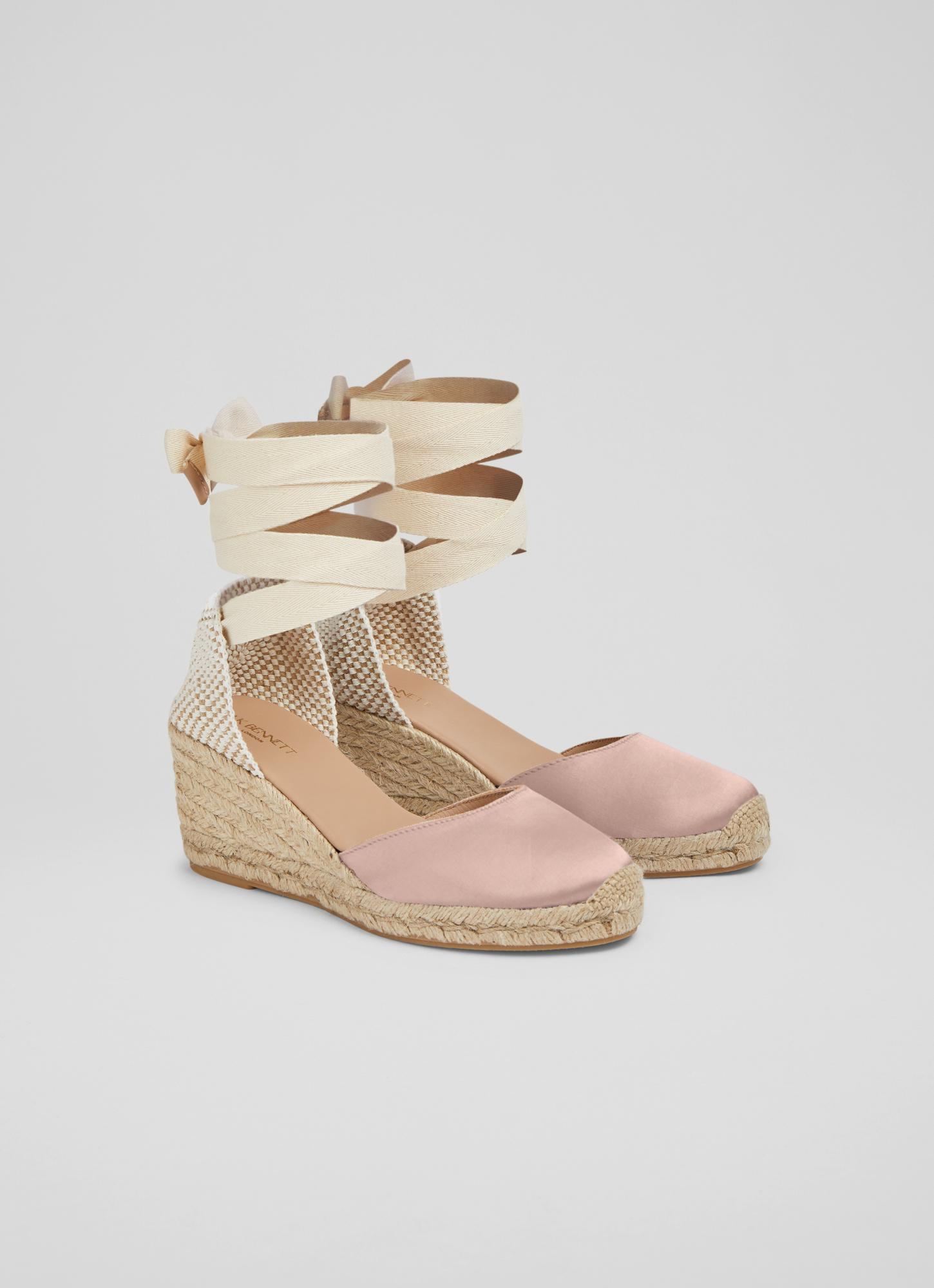 Esmerelda Pink Satin Espadrille Wedges Sale Collections