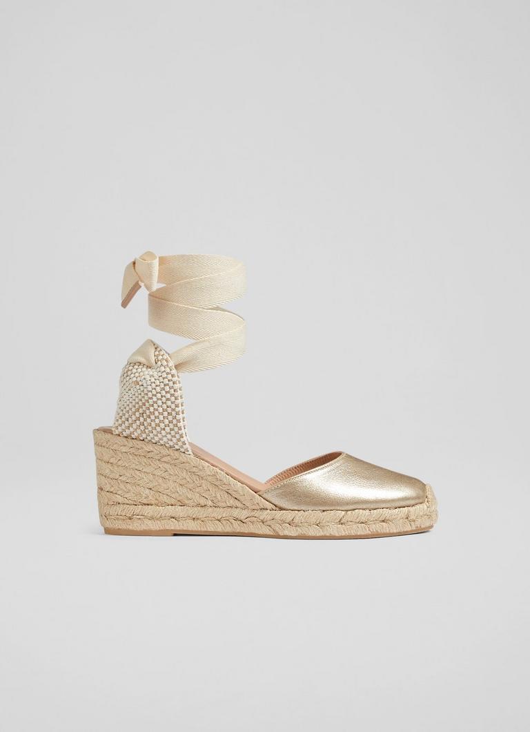 Gold leather deals espadrilles