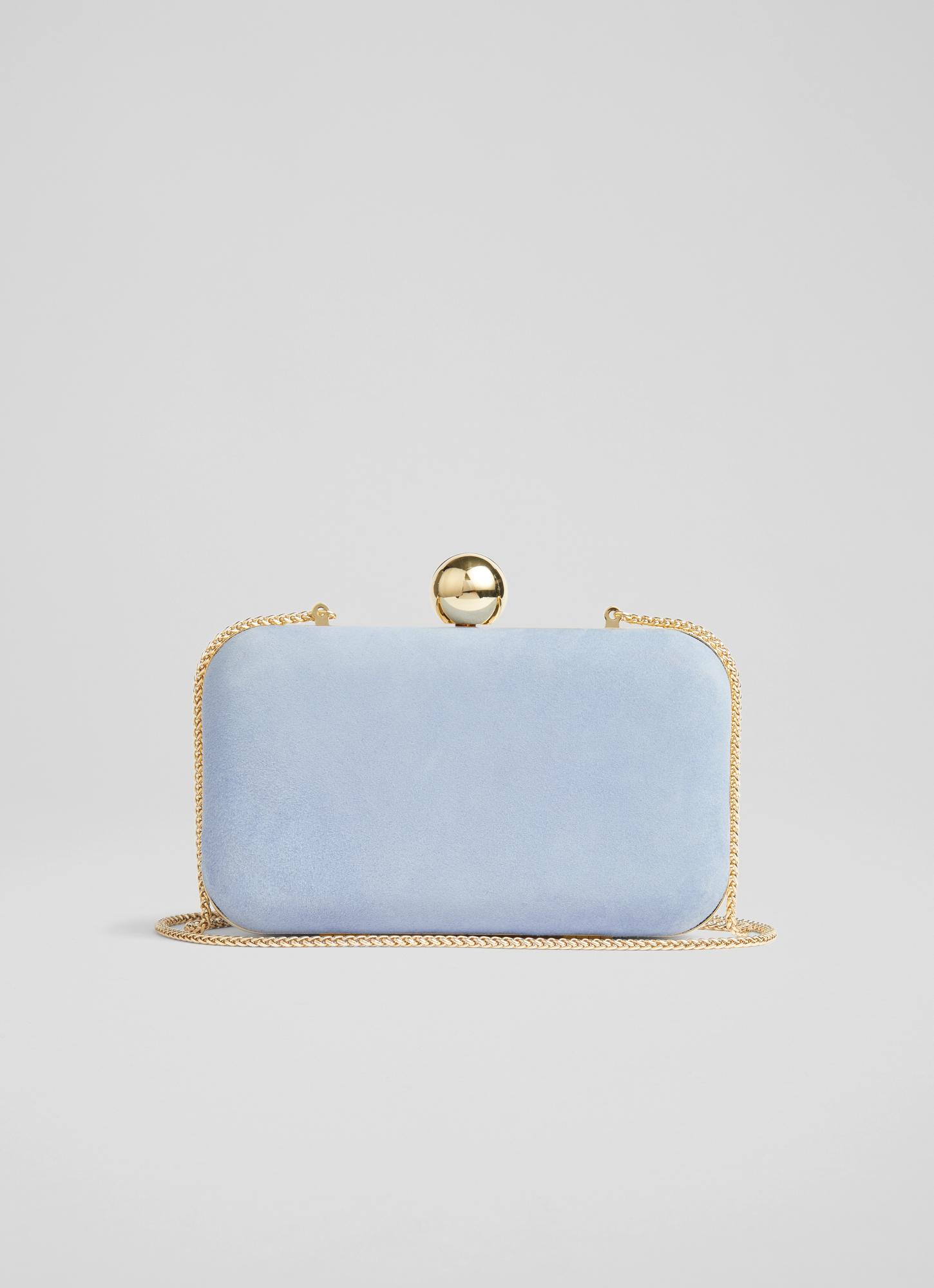 Iside Pale Blue Suede Box Clutch Handbags Sale Collections