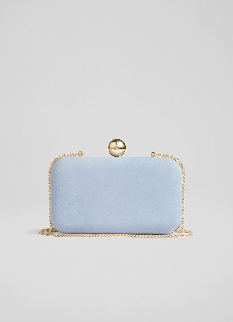 Iside Pale Blue Suede Box Clutch Handbags Sale Collections L.K.Bennett London