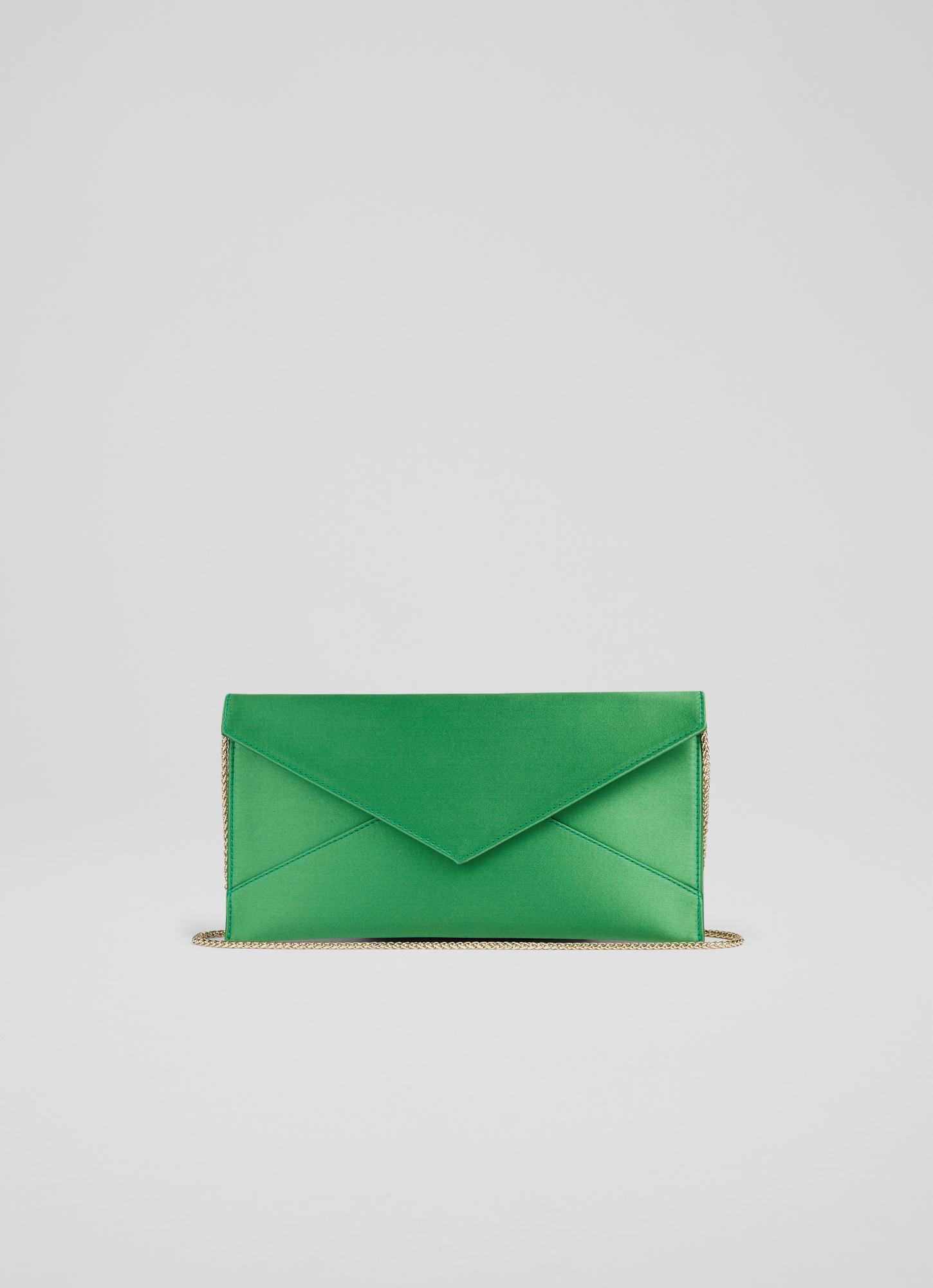 Kendall Green Satin Clutch Bag, Green