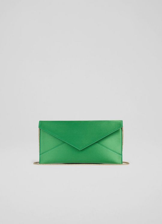 L.K.Bennett Kendall Green Satin Clutch Bag, Green