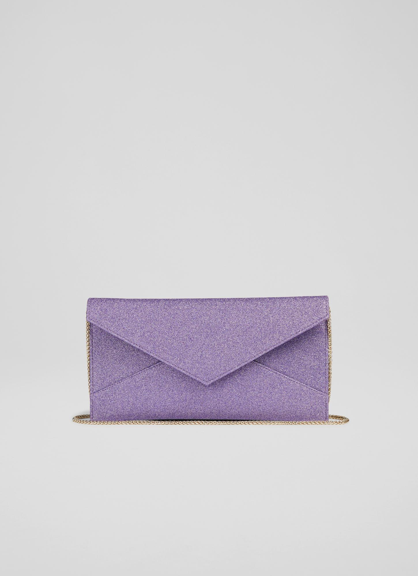 Kendall Lilac Glitter Fabric Clutch Bag Lavender, Lavender