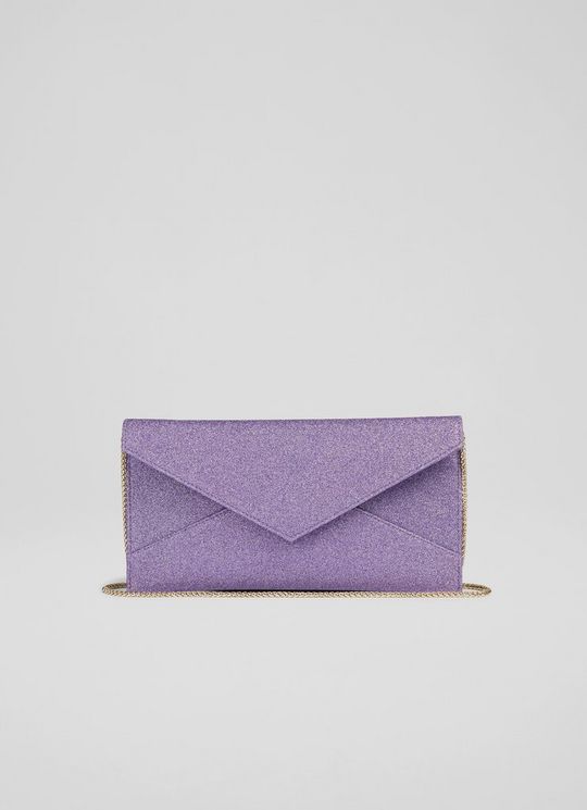 L.K.Bennett Kendall Lilac Glitter Fabric Clutch Bag, Lavender