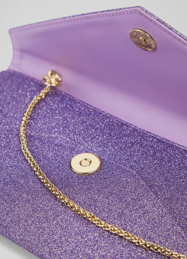 Purple glitter clutch bag sales