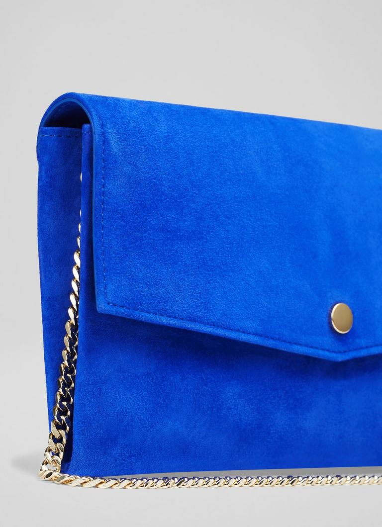 Blue suede clutch bag hotsell