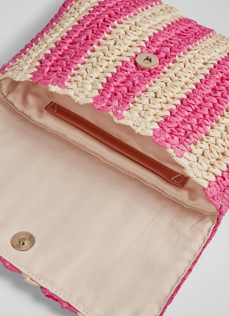 Lissy Pink And Natural Stripe Raffia Clutch Bag Sale
