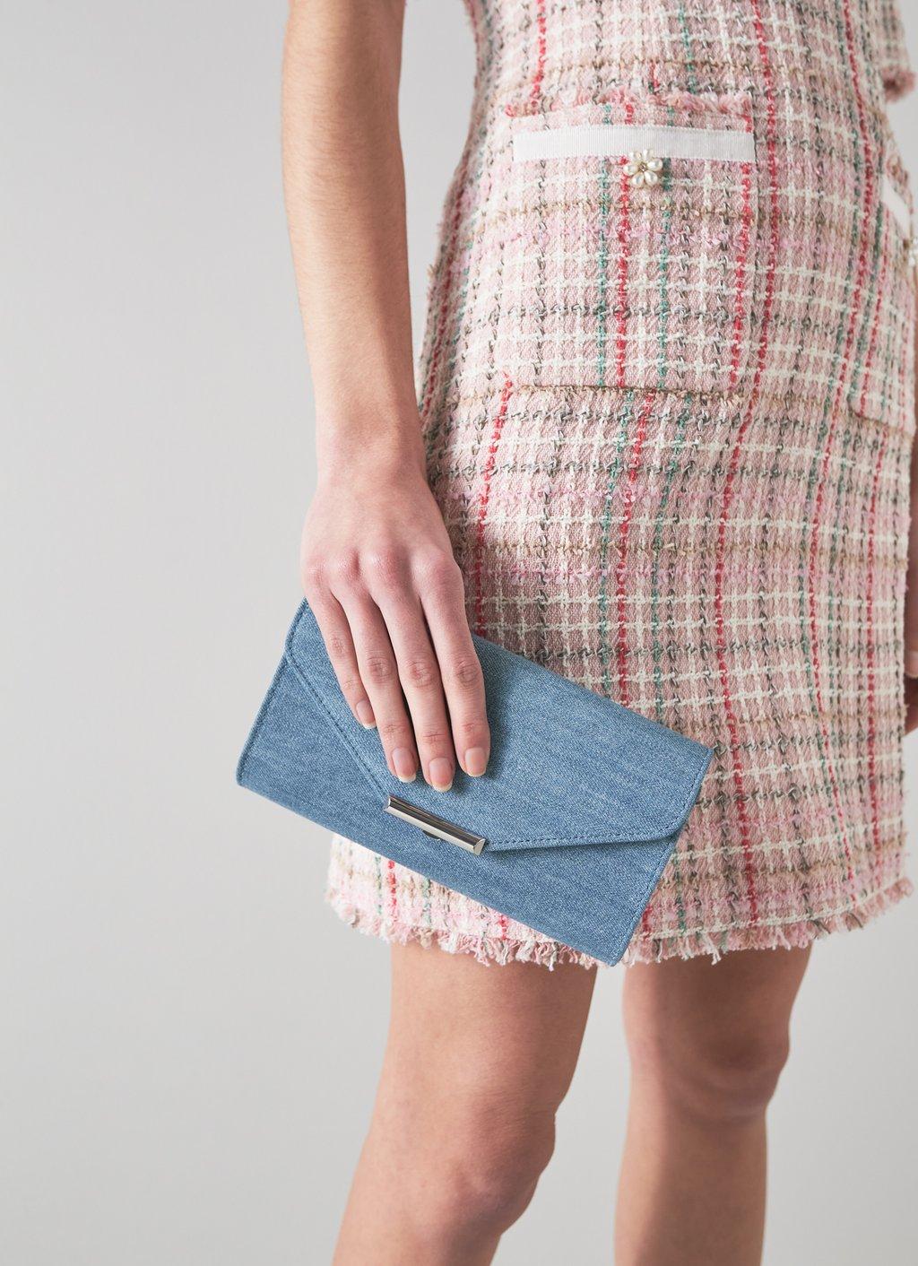 Lucy Blue Denim Clutch Bag, Handbags, Sale, Collections