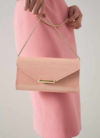 Lucy Pink Pearlised Patent Leather Clutch Bag, Pink