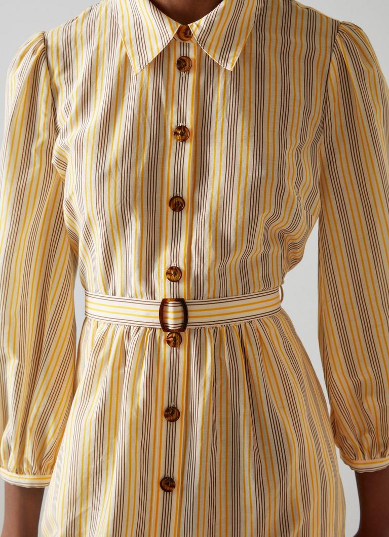 Aarons Cream And Yellow Stripe Cotton Silk Shirt Dress