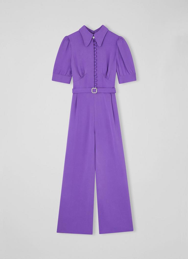 Aldous Purple Diamante Buckle Belted Jumpsuit Sale Collections