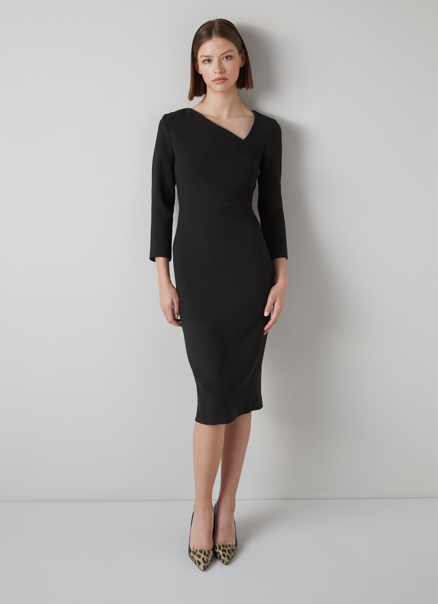 Flared Mid-Length Dress Black Wool and Silk | DIOR