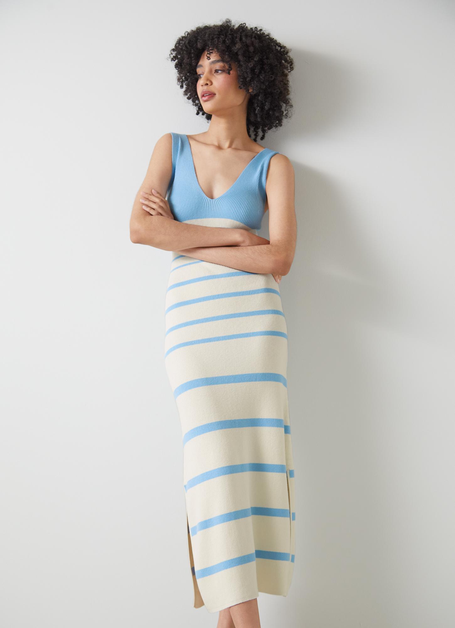 Azul Striped Cotton and Ribbed Dress with LENZING™ ECOVERO