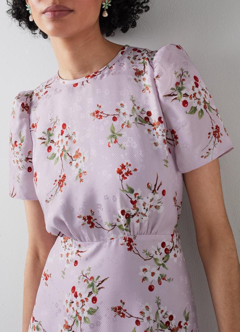 【LK BENNETT】ビリー ブロッサム シルクプリント ドレス Boyd Lilac and Red Cherry Blossom Print Silk Jacquard Dress