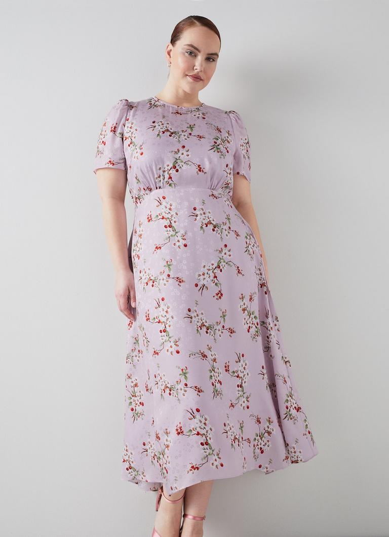 【LK BENNETT】ビリー ブロッサム シルクプリント ドレス Boyd Lilac and Red Cherry Blossom Print Silk Jacquard Dress