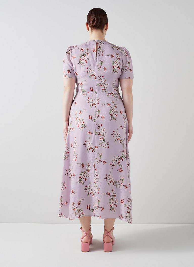 【LK BENNETT】ビリー ブロッサム シルクプリント ドレス Boyd Lilac and Red Cherry Blossom Print Silk Jacquard Dress