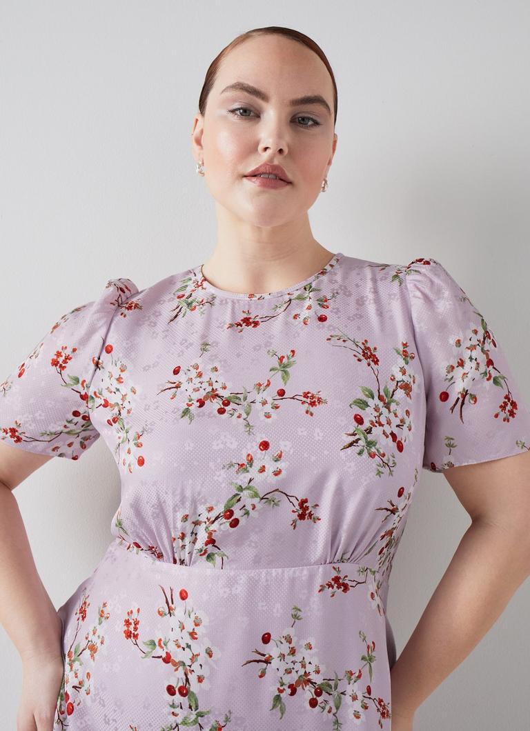 【LK BENNETT】ビリー ブロッサム シルクプリント ドレス Boyd Lilac and Red Cherry Blossom Print Silk Jacquard Dress