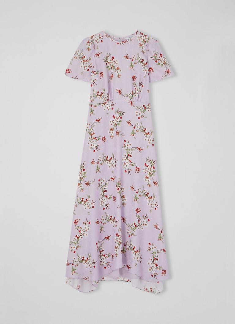 【LK BENNETT】ビリー ブロッサム シルクプリント ドレス Boyd Lilac and Red Cherry Blossom Print Silk Jacquard Dress