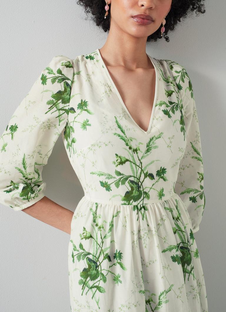 Bronte White and Green Meadow Scene Print Silk-Cotton Dress | The Archive Sale | L.K.Bennett, London Bronte White and Green Meadow Scene Print Silk-Cotton Dress | The Archive Sale | L.K.Bennett, London