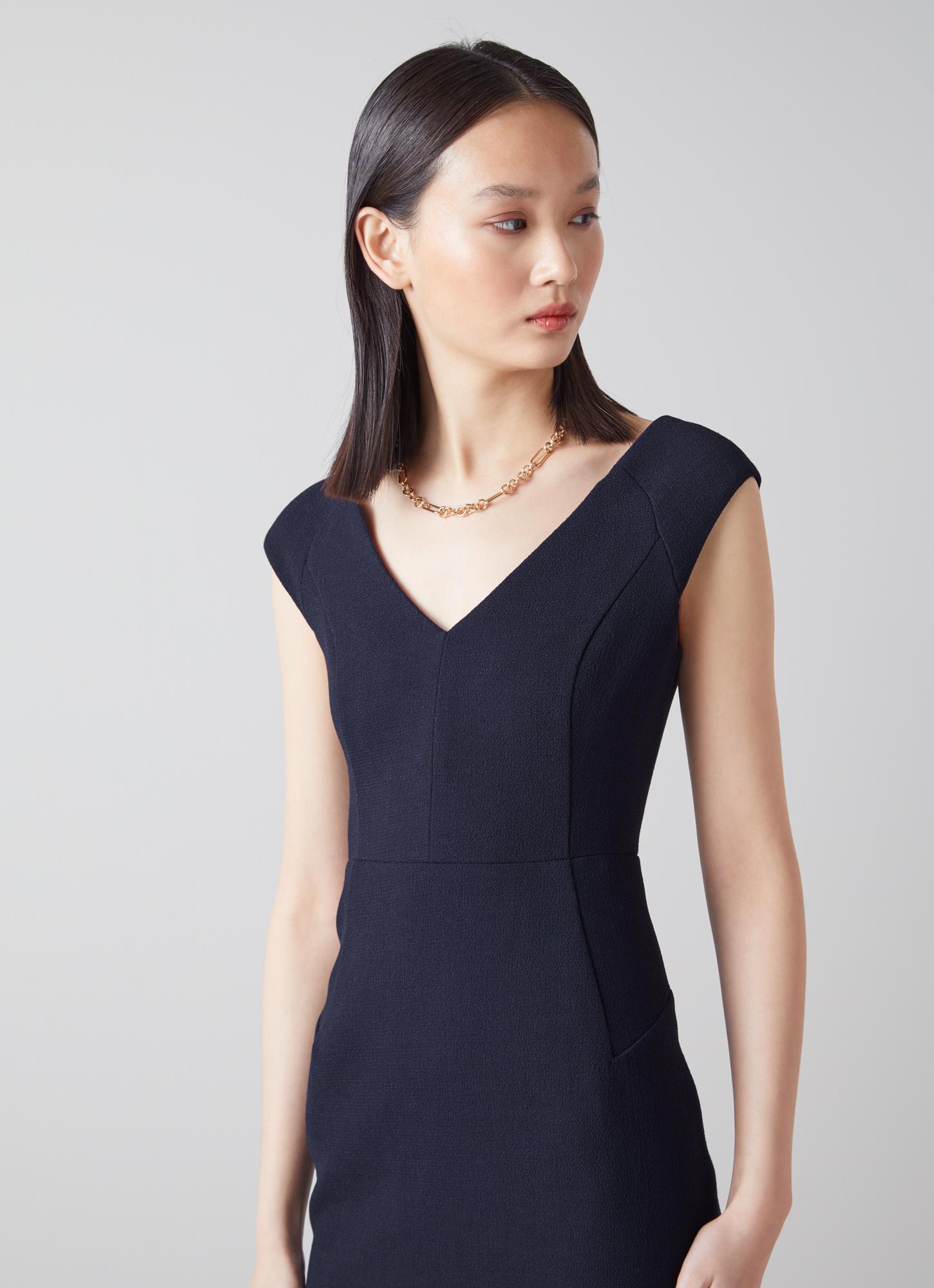 Eden Navy Wool Crepe V-Front Shift Dress | The Archive Sale | L.K.