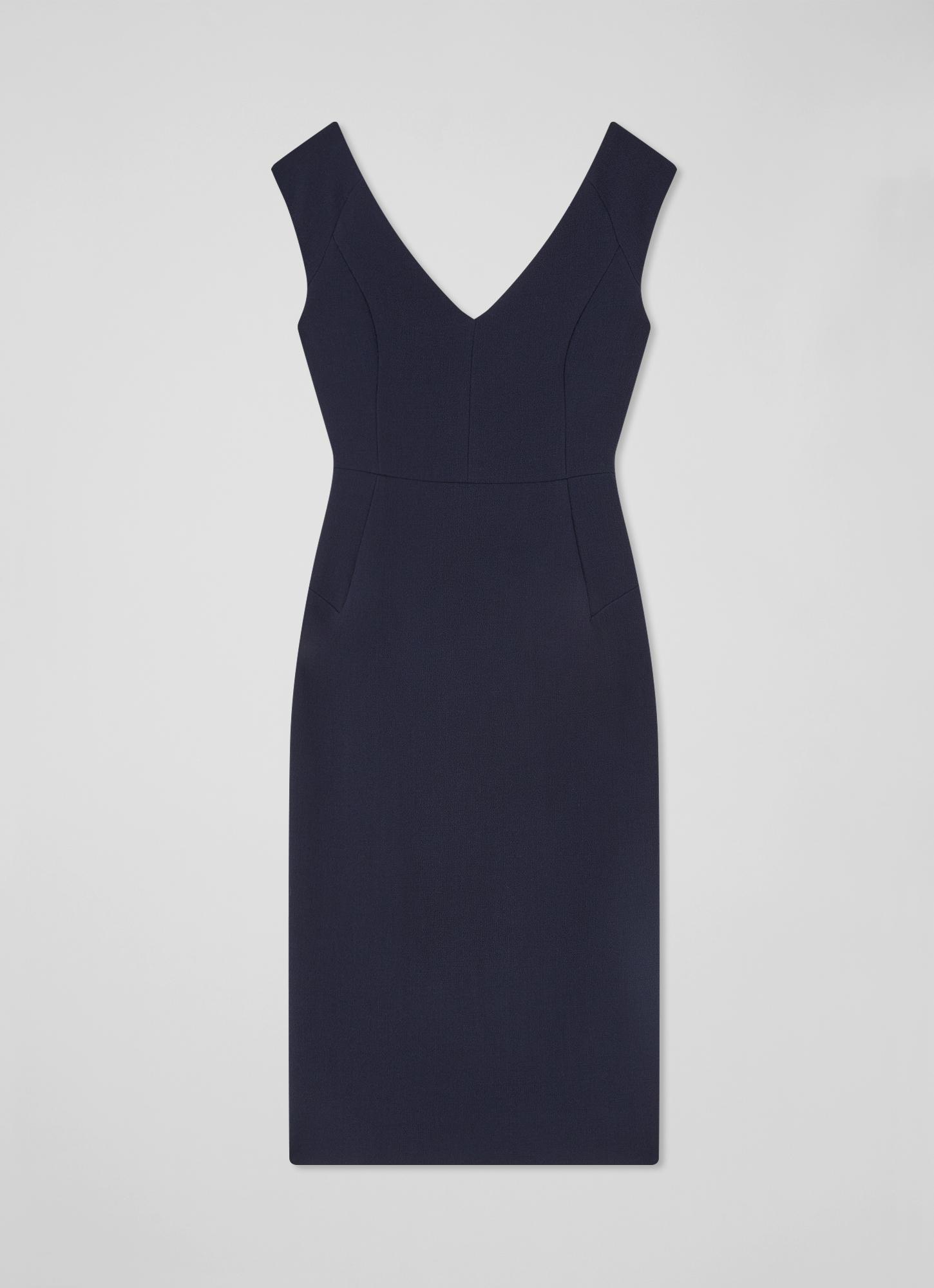 Eden Navy Wool Crepe V-Front Shift Dress | The Archive Sale | L.K.