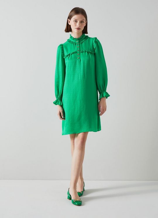 L.K.Bennett Edie Green Silk-Blend Ruffle Collar Dress, Green