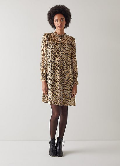 Edie Leopard Print Ruffle Collar Dress Multi, Multi