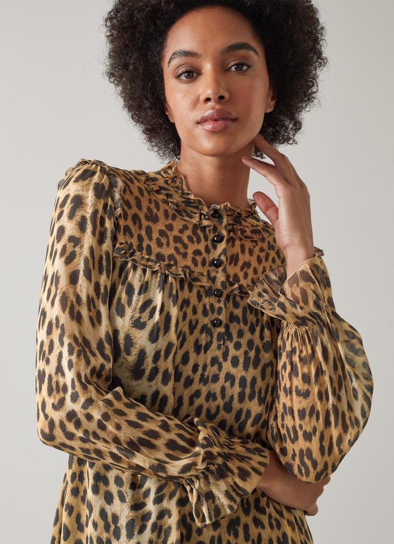 Edie Leopard Print Ruffle Collar Dress Sale Collections L.K
