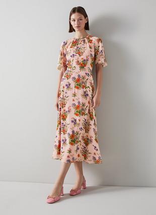 Elowen Pink Poppy Print Midi Dress