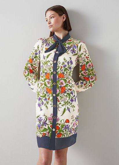 Ernst Cream Poppy Print Silk-Blend Shirt Dress Multi, Multi