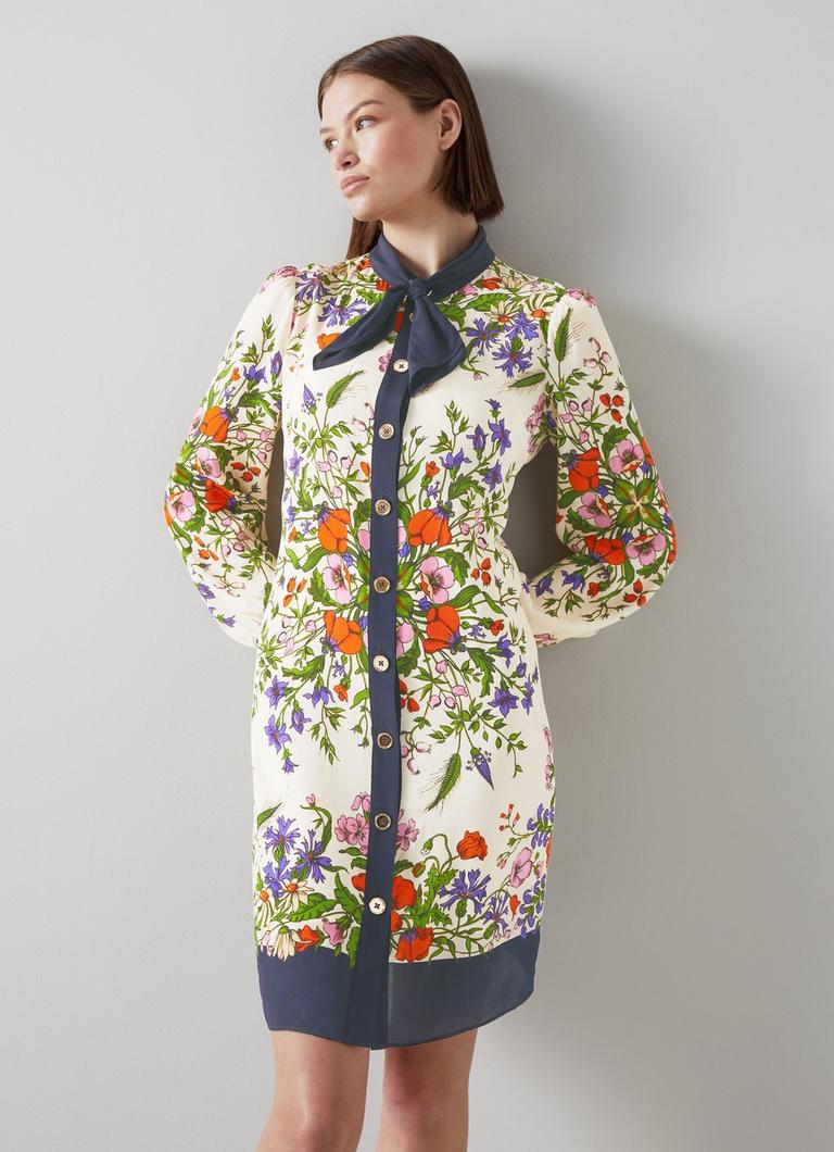 Ernst Cream Poppy Print Silk Blend Shirt Dress