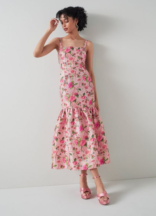 L.K.Bennett Essie Pink Chine Floral Print Raw Silk Dress, Pink