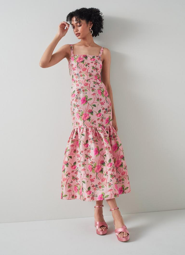 Essie Pink Chine Floral Print Raw Silk Dress The Archive Sale L.K.Bennett London