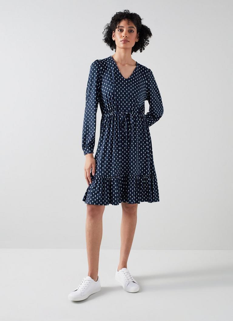 Everly Navy and Cream Key Print Dress with LENZING ECOVERO viscose Sale Collections L.K.Bennett London