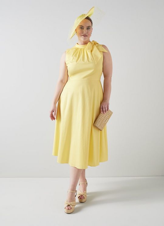 L.K.Bennett Freud Yellow Cotton Tie Neck Dress, Yellow