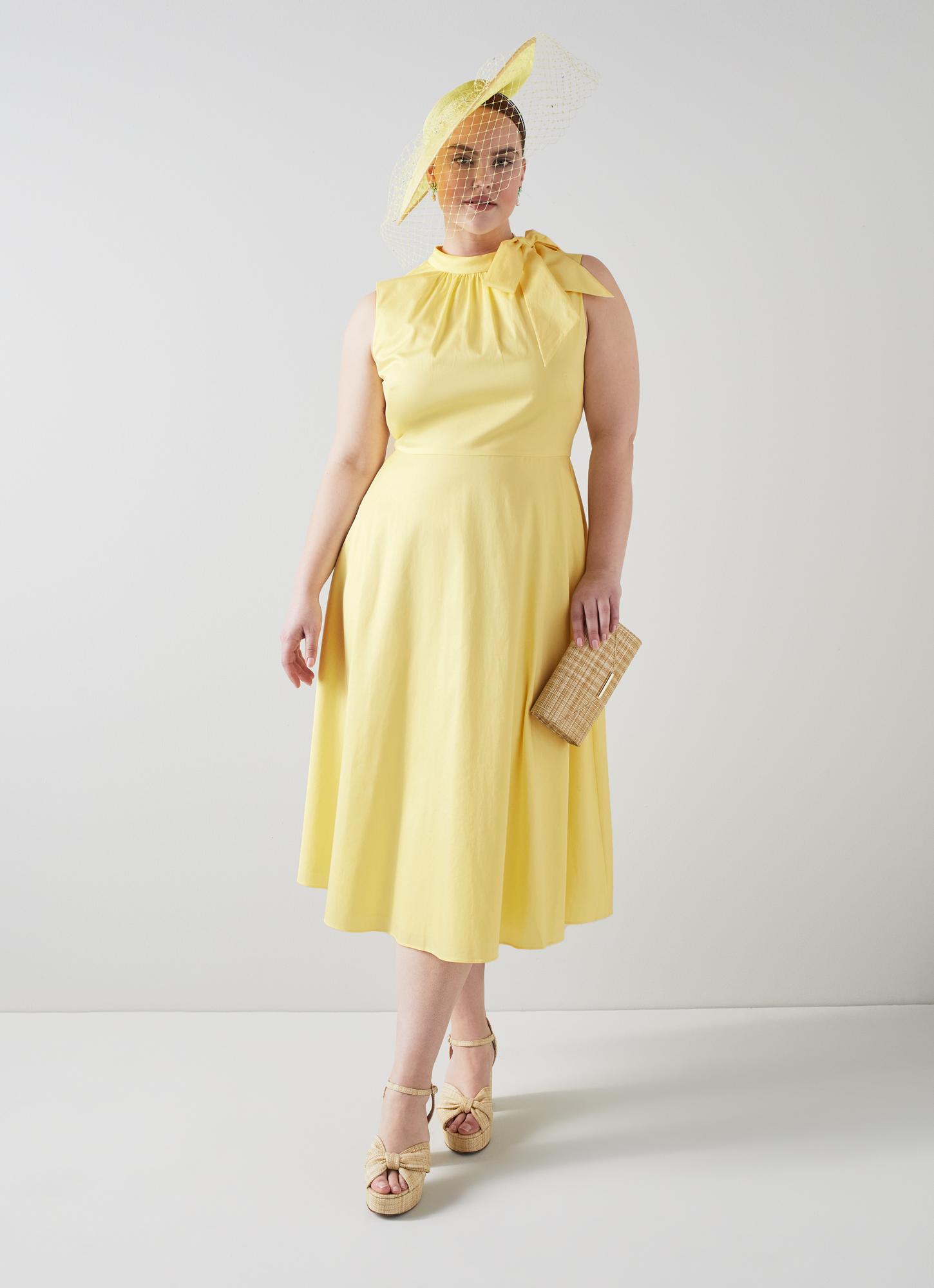 L.K.Bennett Freud Yellow Cotton Tie Neck Dress, Yellow