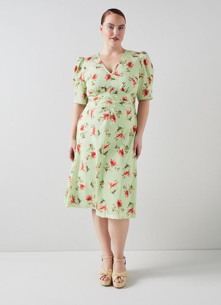 Gabbi Green And Pink Giant Poppy Print Stretch Silk Dress The Archive Sale L.K.Bennett London