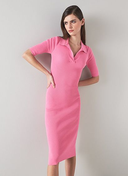 Heidi Pink Cotton-Blend Rib Knit Dress, Pink