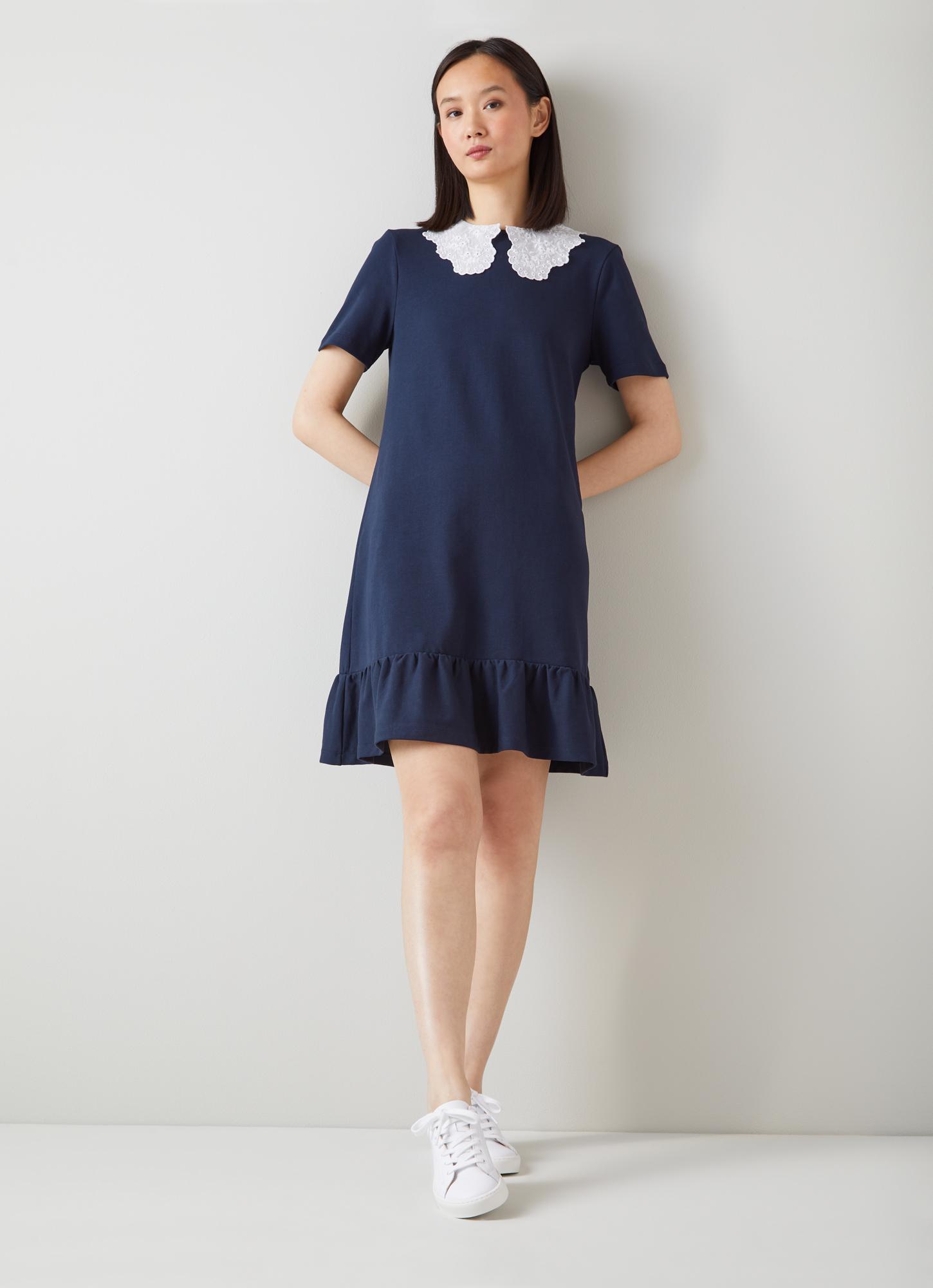 ワンピース Cotton Jersey Embroidered Collar Dress Jada Embroidered Collar Jersey Shirt Dress | Vintage-Inspired Teal