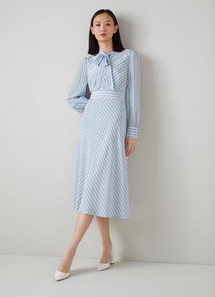 Marcellin Blue and Cream Stripe Silk Dress