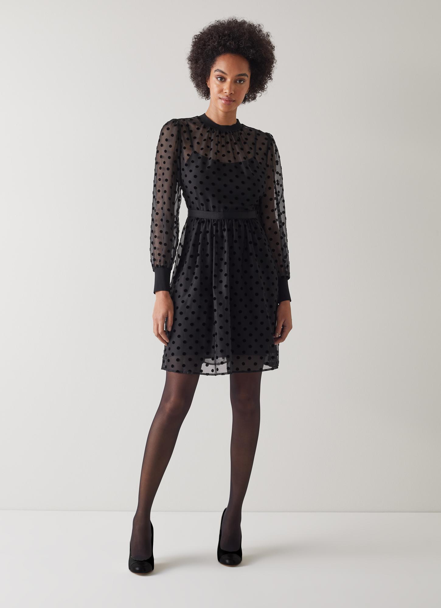 L.K.Bennett Marrie Black Velvet Spot Dress, Black