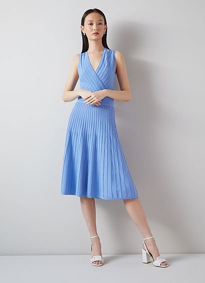 Mona Blue Metallic Thread Rib-Knit Dress, Blue