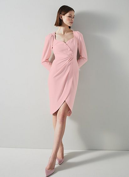 Nicola Pale Pink Recycled Crepe Asymmetric Dress, Pink