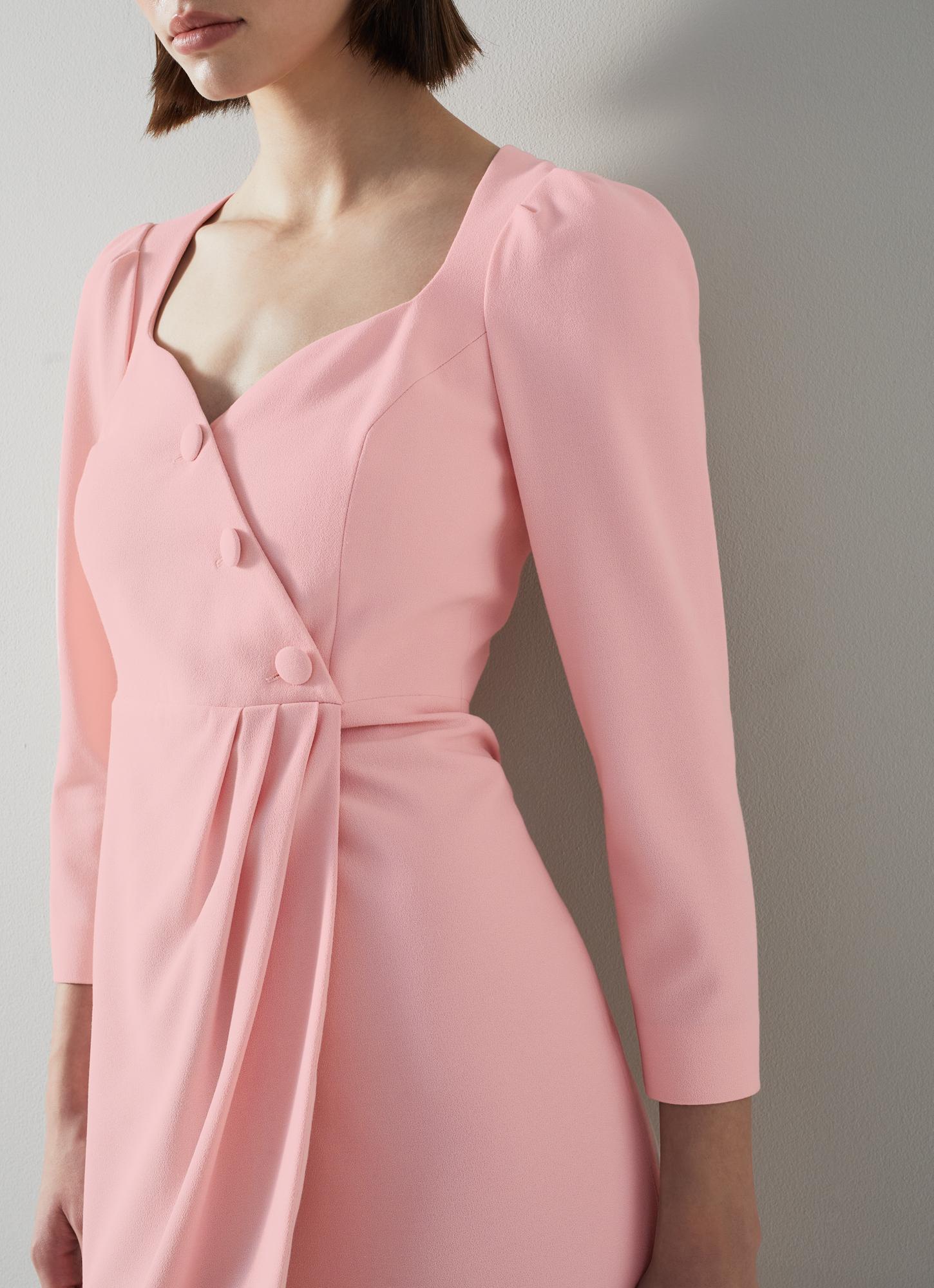 Nicola Pale Pink Recycled Crepe Asymmetric Dress Dresses