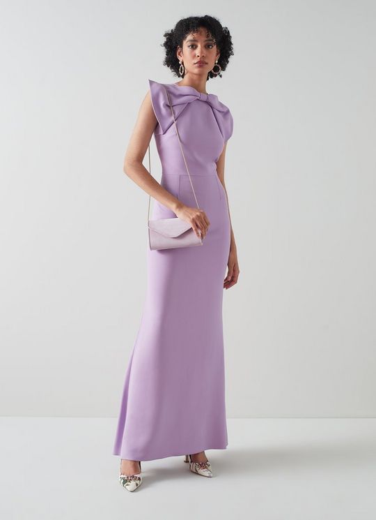 L.K.Bennett Peony Mauve Crepe Bow Front Maxi Dress, Purple