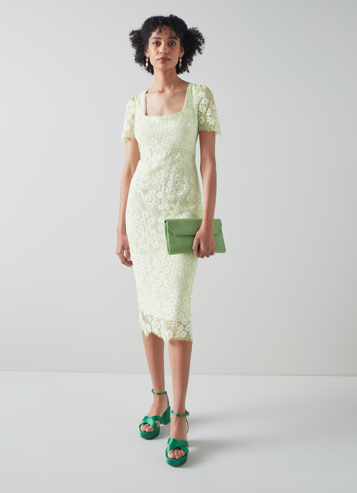 green lace shift dress