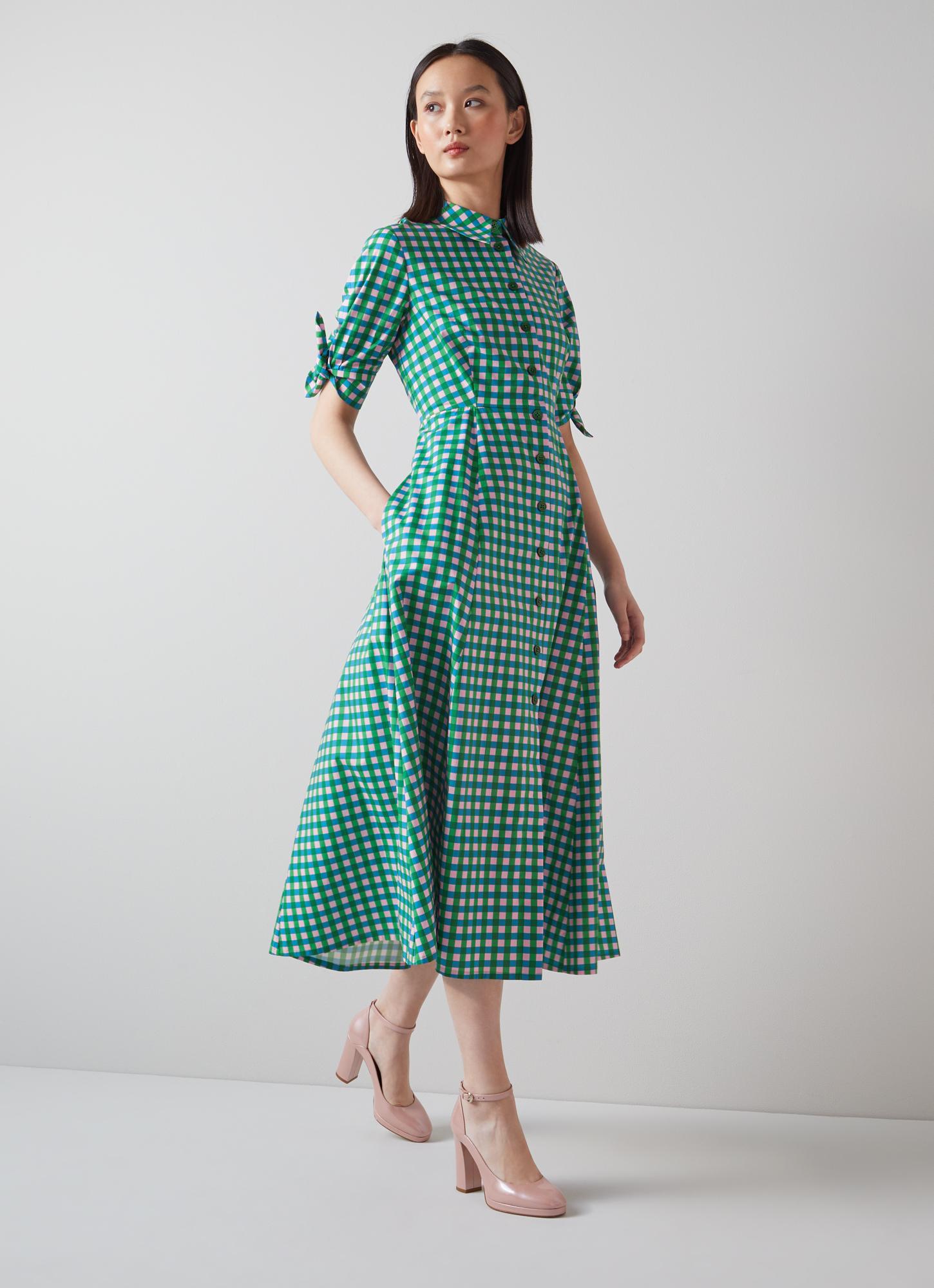 slim fit dress slacks Green Check Print Shirt Dress main image 0