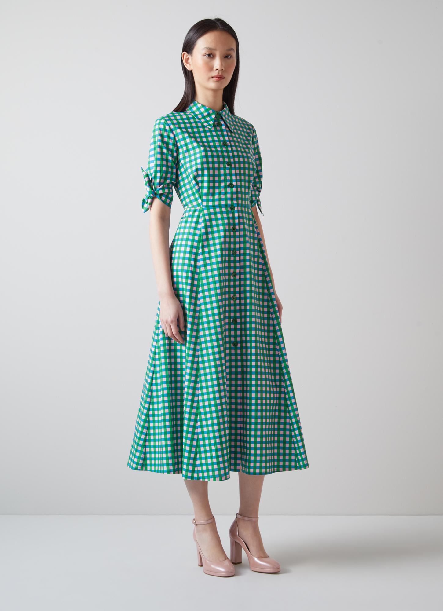 green emerald velvet dress Gretchen Scott Twist and Shout Dress in Middleton Plaid Green XX-Large main image 1