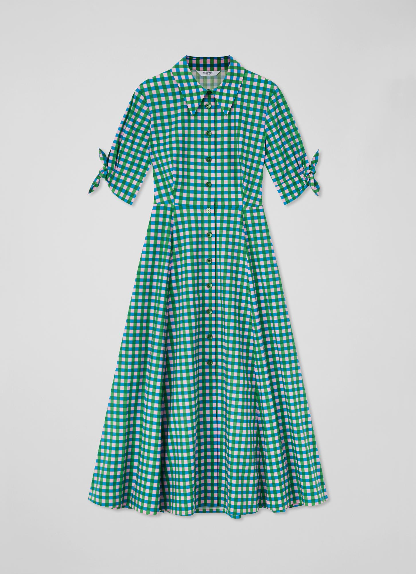 slim fit dress slacks Green Check Peter Pan Collar Tartan Midi Shirt Dress – Pretty Kitty Fashion main image 1